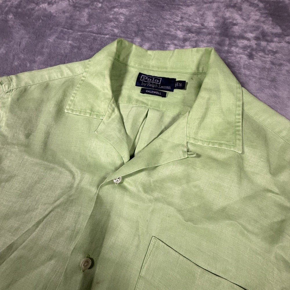 Polo Ralph Lauren Loop Collar Shirt Men Medium Hampton Lime Linen Silk Caldwell